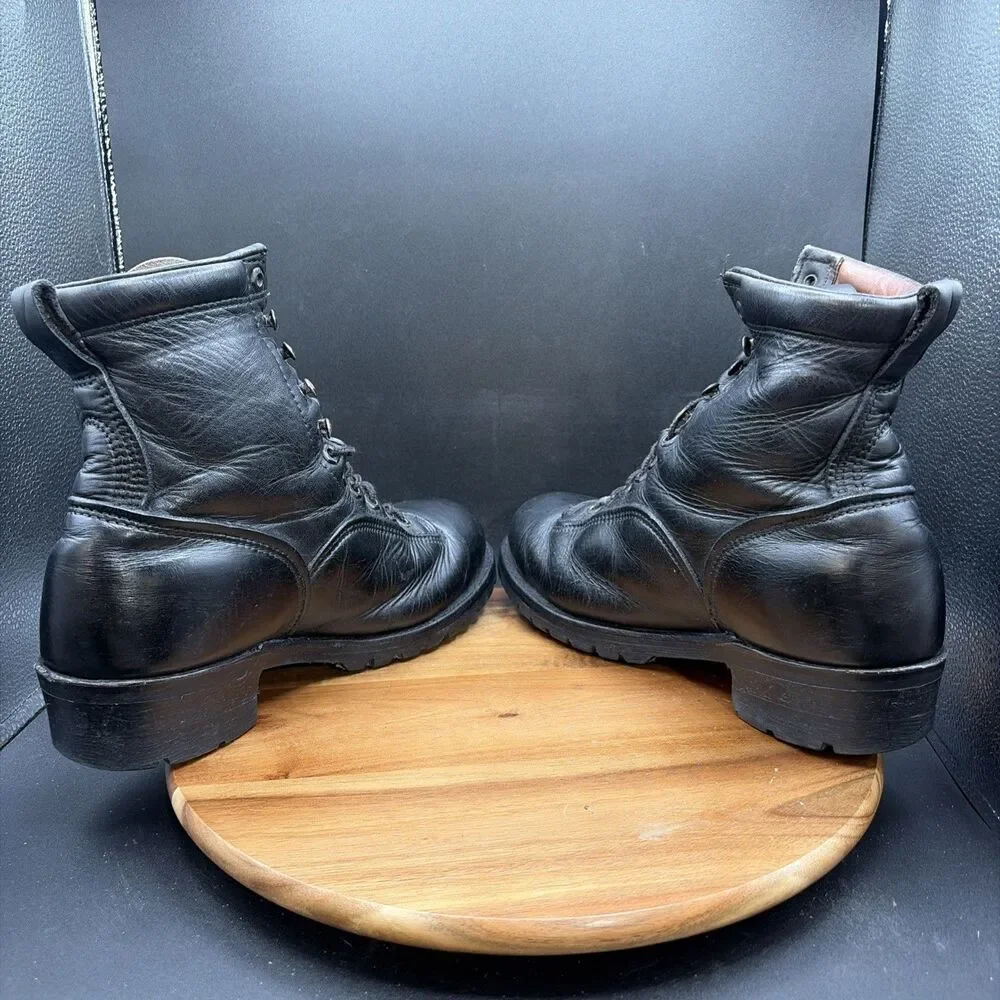 Vintage Carolina Mens Size 9 Logger Boots Black Leather Made in USA